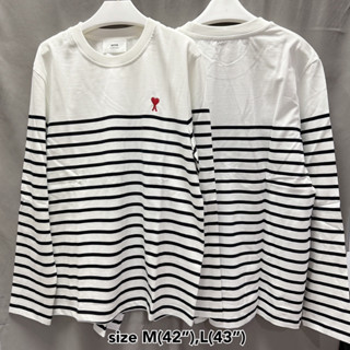 Ami Paris เสื้อแขนยาว กันหนาว กันแดด ลายขวาง stripe oversize เสื้อยืด แบรนด์เนม ของแท้ หัวใจ ผู้หญิง ผู้ชาย ของขวัญ