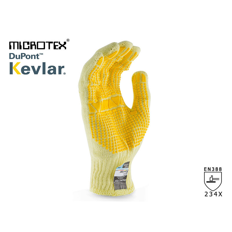 MICROTEX CUT- HEAT DOTTED PVC YELLOW ถุงมือเคฟล่าร์กันบาด-กันร้อน ดอทพีวีซี สีเหลือง | ป้องกันความร้อน | ป้องกันการบาด