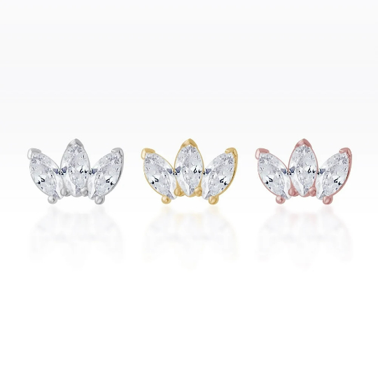 Piercingroom by Jay จิว/ต่างหูสำหรับผิวแพ้ง่าย Triple CZ Marquise แป้นแบน เงินแท้ (ราคาต่อชิ้น)