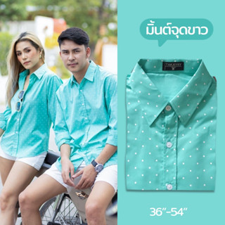 takayay brand เชิ๊ตผ้าคอตตอนลายจุด สีเขียวมิ้นท์ 36-54 นิ้ว