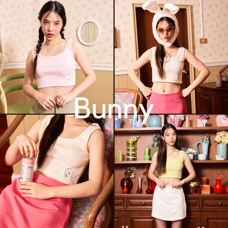 Jiwliw | Bunny Top เสื้อกล้ามครอป ปักป้ายหนัง