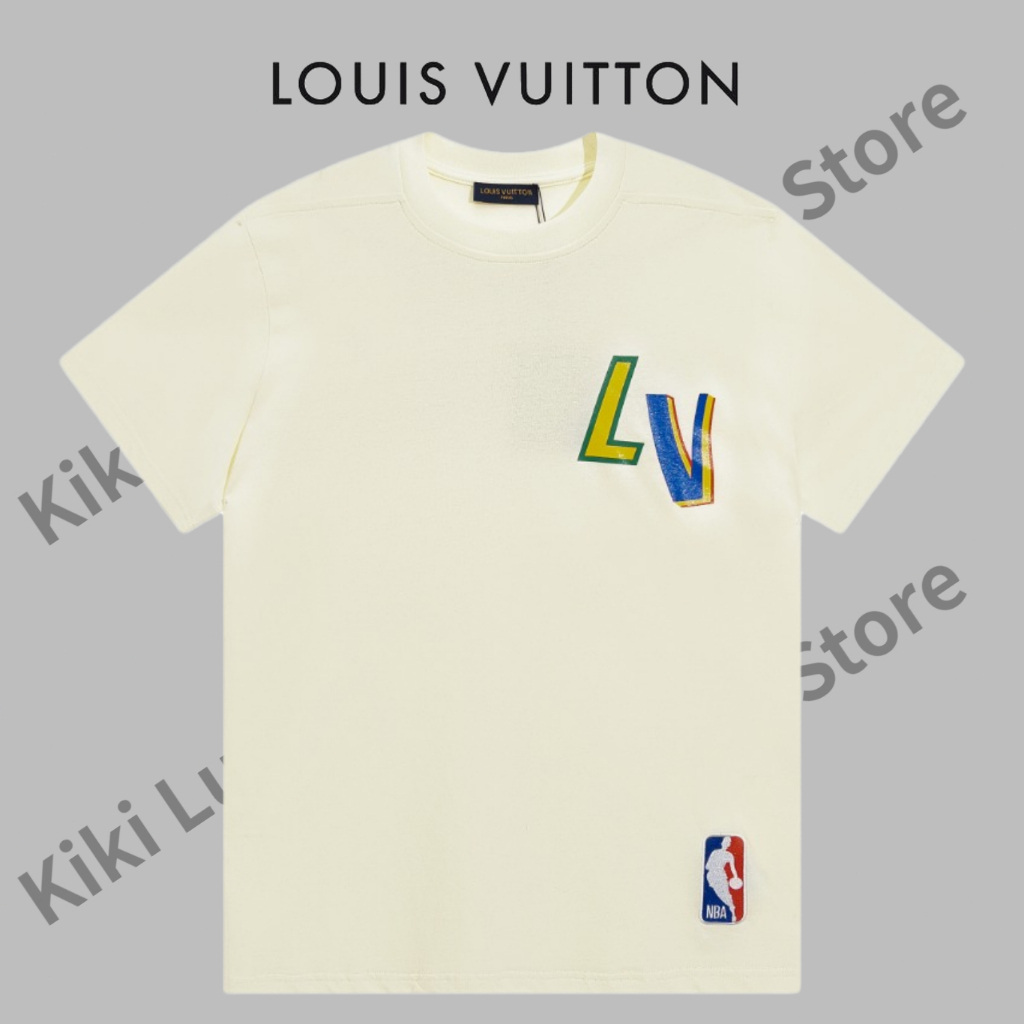 Men's Louis Vuitton FW21 Round Neck Logo Alphabet Printing Classic Short Sleeve Blue 1A971C