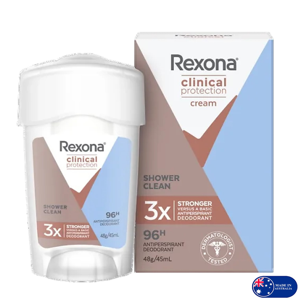 Rexona Women Clinical Antiperspirant Cream Deodorant Shower Clean 45ml ผลิตภัณฑ์ระงับกลิ่นใต้วงแขนแบ