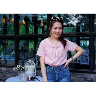 🧸🌻เสื้อคอบัว,,ปกทหารเรือ🌟"ลายสก็อตสีสดใส-ผ้าคอตตอนเนื้อนุ่มๆ🌟☁by.pichchaploy🏷