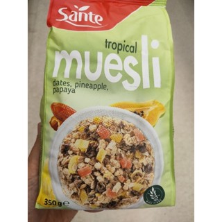Sante Muesli Tropical อาหารเช้าธัญพืช ผสมอินทผาลัม สับปะรดและมะละกออบแห้ง 350g.