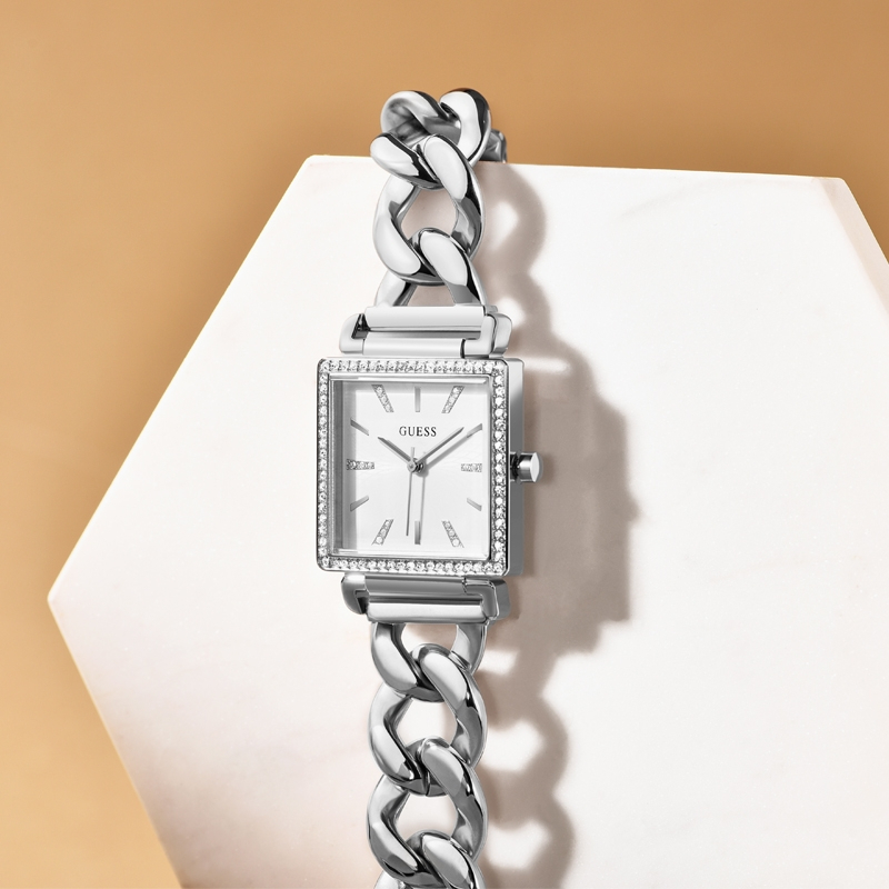 F.A Guess ของแท้100% ผู้หญิงนาฬิกา เทรนด์แฟชั่น เพชรสี่เหลี่ยมเรียบง่าย นาฬิกาแบรนด์เนมสไตล์คลาสสิค ขนาด:27*27มม W1030L1