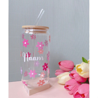 แก้วกระป๋องเบียร์glass can daisy ลายดอกไม้พาสเทล