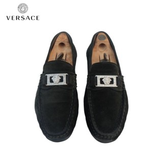 รองเท้า​ versace​ loafers​ แท้​  หนังกลับสีเขียว