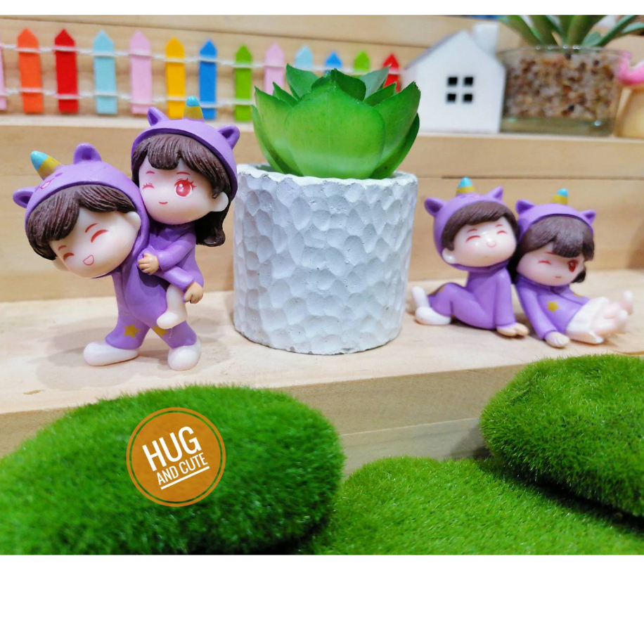คู่เด็กชุดม่วง (ราคา/1คู่) ตุ๊กตาแต่งบ้าน ตุ๊กตาแต่งสวน ของสะสม โมเดล จัดสวนถาด พร็อพถ่ายรูป
