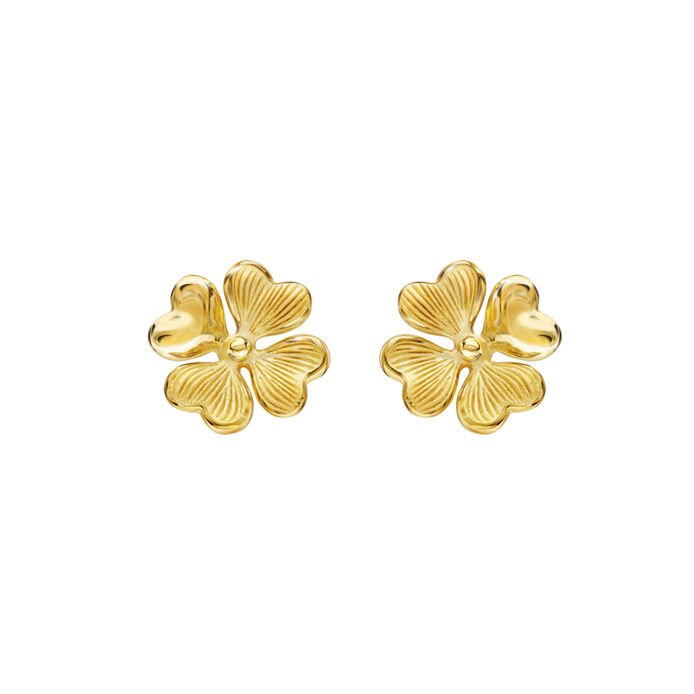 PRIMA ต่างหูทองคำ 99.9% รูปดอกไม้นำโชค ใบโคลเวอร์ (Lucky Flower Collection) ขนาด 9 mm. 111E4165-18