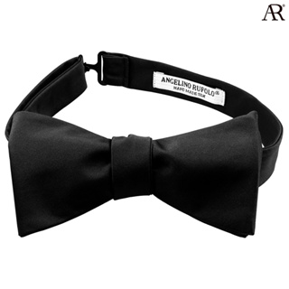 ANGELINO RUFOLO Bow Tie Tying(โบว์หูกระต่ายแบบผูกเอง) ผ้าไหมทออิตาลี่คุณภาพเยี่ยม ดีไซน์ Plain สีดำ/สีขาว/สีBurgundy