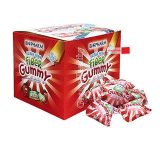 BIOPHARM FIBER GUMMY SUGAR FREE ผลิตภัณฑ์เสริมอาหารรูปแบบขนมวุ้นเจลาติน (ไม่มีน้ำตาล) 20 เม็ด 1 กล่อง