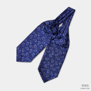 Light Blue&amp;White Paisley on Navy B/N Ascot tie-แอสคอตเนคไทสีกรมลายลูกน้ำ