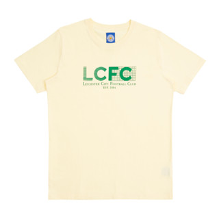 Leicester City T-Shirt เสื้อยืดคอกลมแขนสั้นสีครีม  ด้านหน้าพิมพ์ลายคำว่า LCFC LESTER CITY FOOTBALL CLUB EST.1884