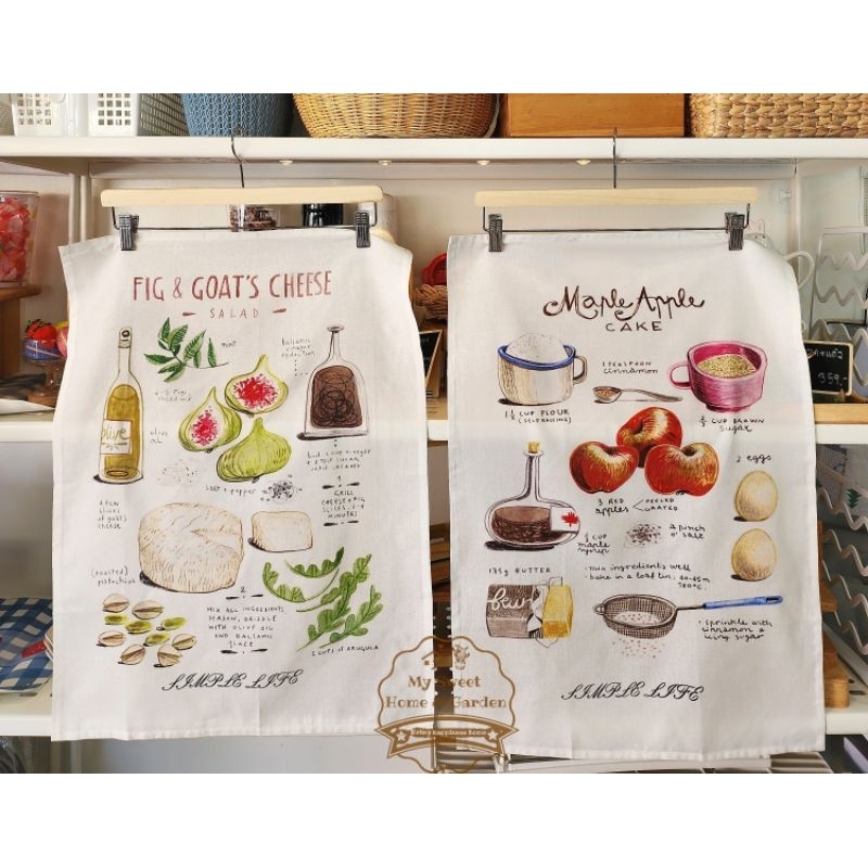 ผ้ารองจาน สไตล์ยุโรป ลายภาพสเก๊ตช์ส่วนประกอบอาหาร มี 5 สไตล์ ผ้า linen cotton ขนาด 45cm x 63cm