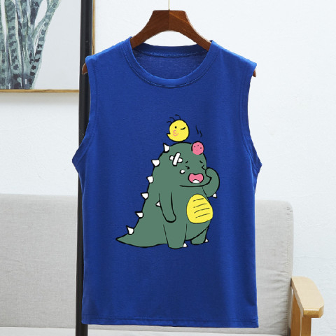 ฤดูร้อน รูปแบบล่าสุด รูปแบบไดโนเสาร์ ที่น่ารัก อ่อนนุ่ม เสื้อแขนกุด 8สี S~3XL