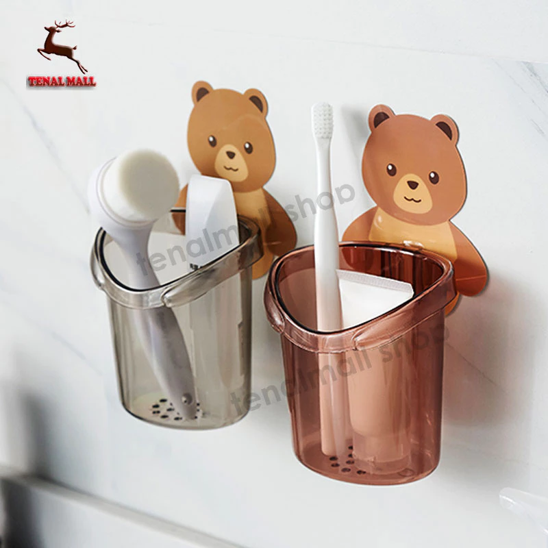 ที่วางแปรงสีฟัน ชั้นวางของในห้องน้ำติดผนัง กล่องเก็บอุปกรณ์อาบน้ำ หมีน้อย แบบไม่เจาะ thumbnail 5