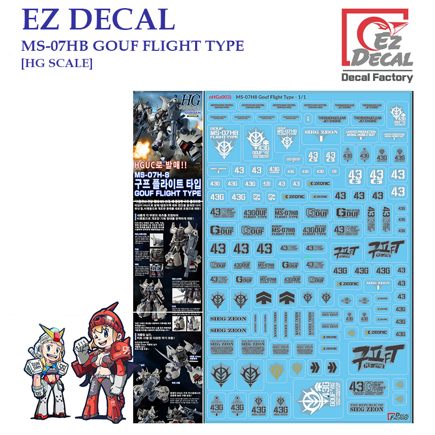 ดีคอลน้ำ [EZ DECAL] S10A HG 1/144 MS-07HB GOUF FLIGHT TYPE WATER DECAL PRE-CUT [HG SCALE] S10 A