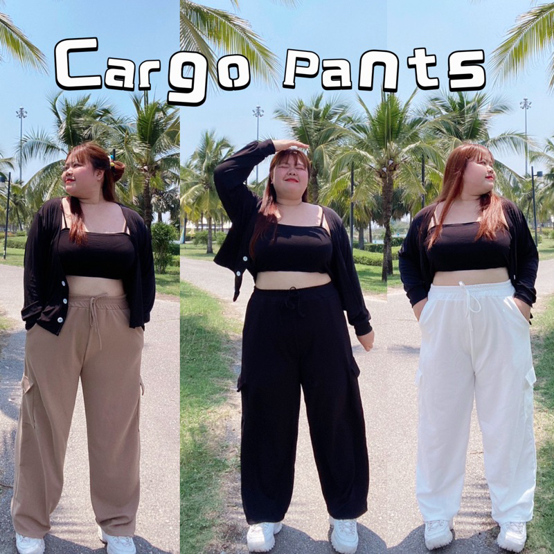 กางเกงขายาวสาวอวบ ทรงคาร์โก้ สไตล์Y2K (เอว 32-48)