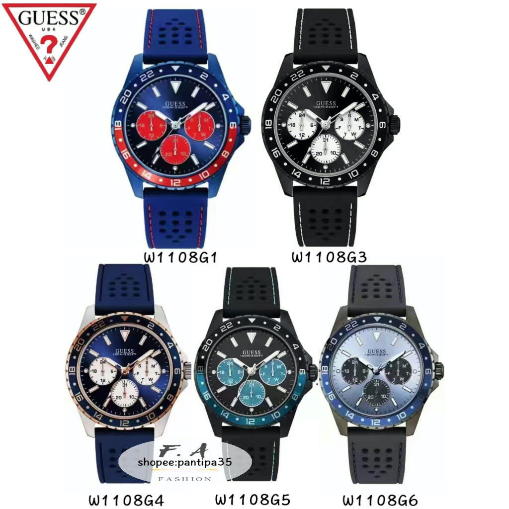GUESS ของแท้100% นาฬิกาข้อมือสําหรับผู้ชายแบรนด์อเมริกัน มัลติฟังก์ชั่น 6 เข็ม W1108G1 W1108G3 W1108G4 W1108G5 W1108G6