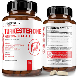 Turkesterone 8,000mg + Tongkat ali 80,000mg + BioPerine® [Maximum Strength] - Supports Energy, Performance, Drive, Stren