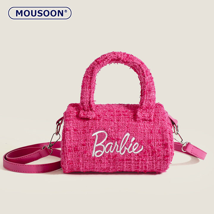 Mousoon Barbie Bag Womens One-Shoulder Messenger Bag Small Fragrance Style กระเป๋าถือทรงกระบอก High-End Casual Fashion