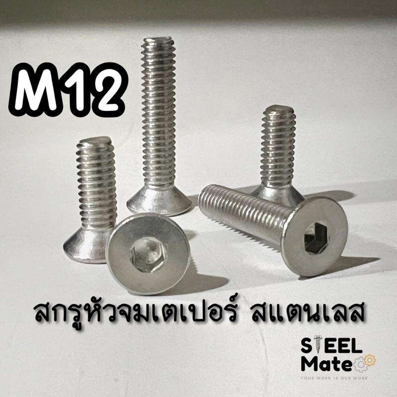 - ขนาด M12 - สกรูหัวจมเตเปอร์ สแตนเลส SUS