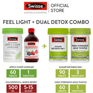 Swisse Wellness So Easy Feel Light &amp; Detox Combo Set (Apple Cider Vinegar, Chlorophyll, Sugar Metabolism, Milk Thistle)