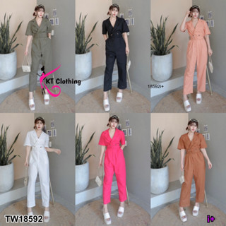 MF18592  Jumpsuit ชุดจั้มสูทปกสูทขายาว ผ้าทอ สีพื้น  มีกระเป๋าล้วง 2 ข้าง มาพร้อมสายเข็มขัดรัดเอว ใส่ออกมาสวย งานขายดีสุ