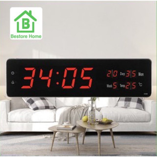 BestoreHome นาฬิกาดิจิตอล LED แขวนติดผนัง Number Clock แขวนผนัง รุ่น 3309 ขนาด 32x8.5x3.7CM ตัวเลขสีแดง