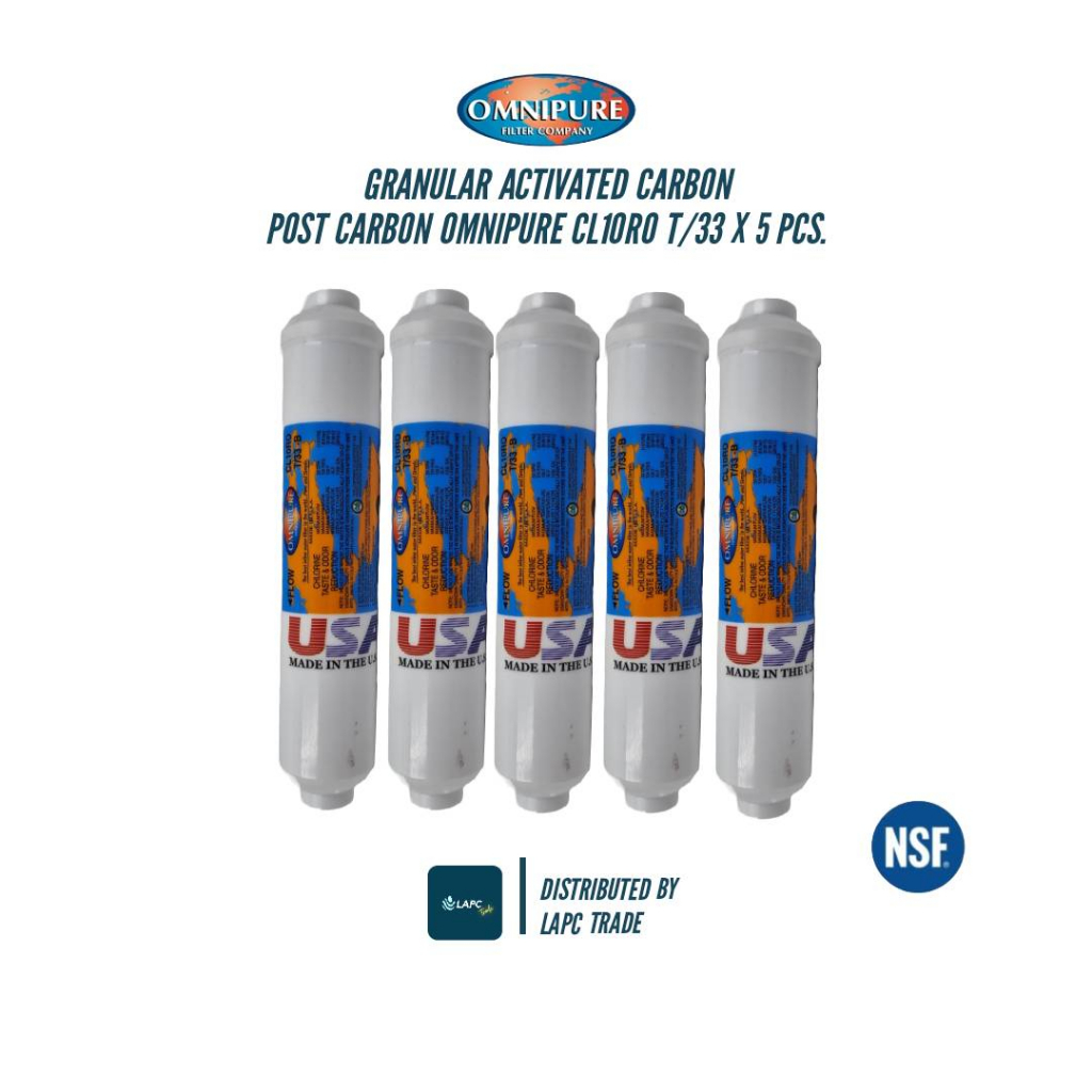 OMNIPURE USA INLINE Post Carbon CL10ROT/33 ไส้กรองน้ำดื่ม CL-Series 2 X 10" Granular Activated Carbon จำนวน 5 ชิ้น