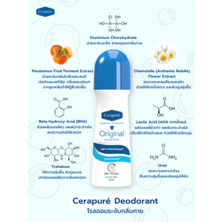 พร้อมส่ง!! Cerapure โรลออน ระงับกลิ่นกาย ลดเหงื่อ Cerapuré Deodorant & Anti-Perspirant Roll on เซราพิวเร่ สูตรออริจินอล