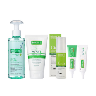 Smooth E The Best of Acne Clear Set in 4 Steps เซตหน้าใส ไร้สิว มั่นใจ ภายใน 1 วัน - ทำความสะอาดล้ำลึก ป้องกันสิว ลดสิวอุดตัน ขจัดความมัน สมูทอี คลีนซิ่ง เจลล้างหน้า ครีมลดรอยแดง เจลแต้มสิว