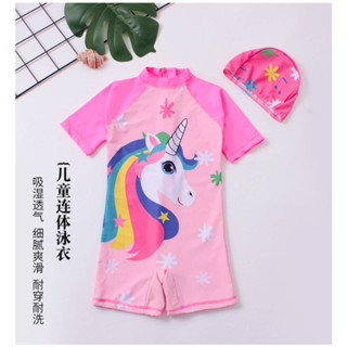 🦄พร้อมส่งจ้า🦄ชุดว่ายน้ำเด็ก ชุดว่ายน้ำสาวน้อย ลายม้าโพนี่ มาพร้อมหมวกเข้าเซตกัน น่ารักมากเลยค่าาา