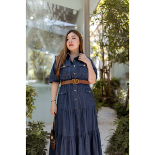 DR197 เดรสยีนส์เข็มขัด พลัสไซส์ Plussize fashion ชุดคนอ้วน แฟชั่นสาวอวบ