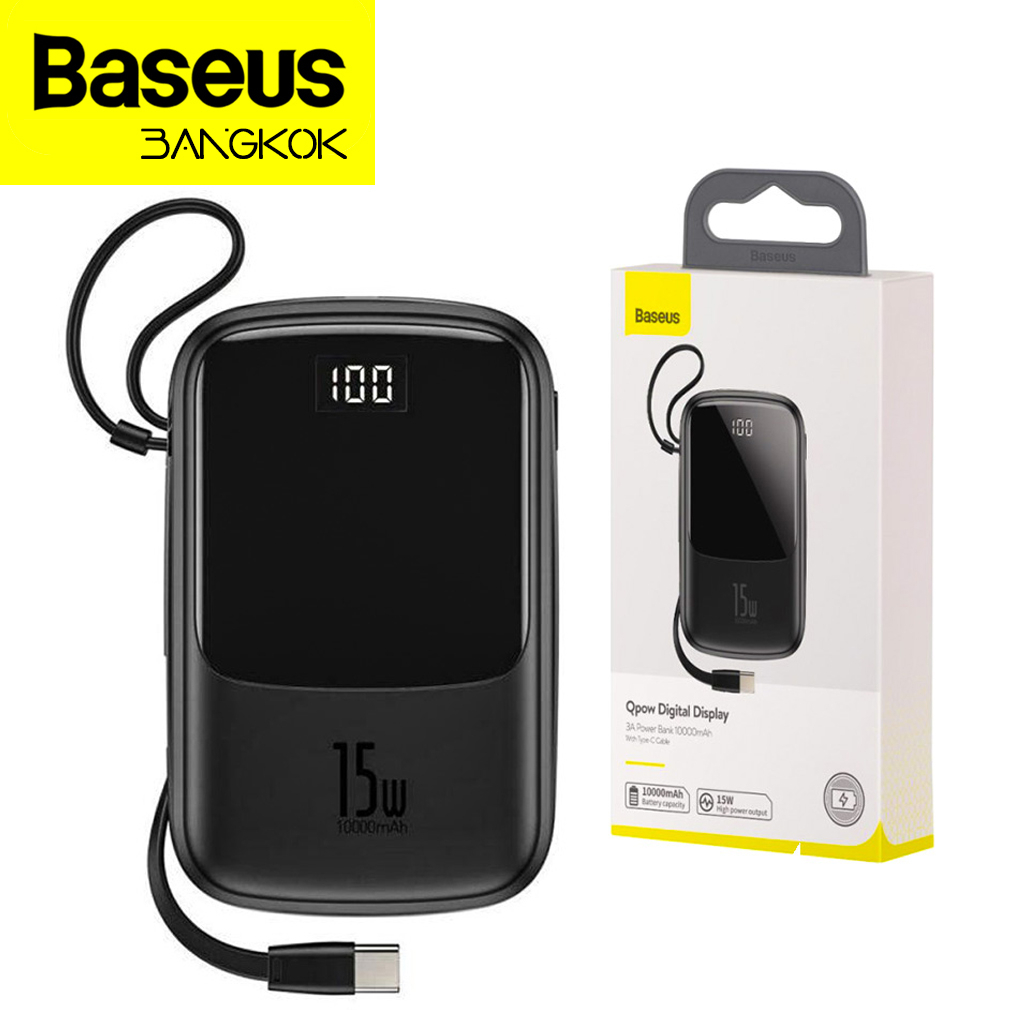 Baseus Q pow Digital Display 3A Power Bank 10000mAh (With Type-C Cable )Black