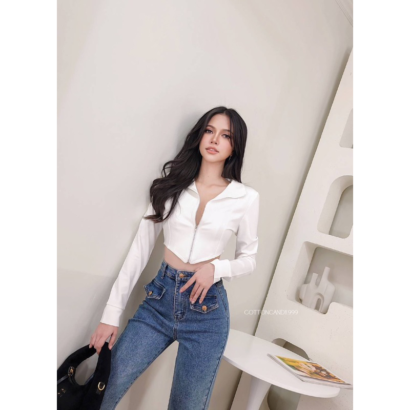 New Milky premium top เสื้อครอปซิปหน้าแขนยาว รูปที่ 3