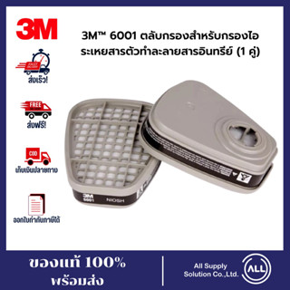 3M™ 6001 ตลับกรองสำหรับกรองไอระเหยสารตัวทำละลายสารอินทรีย์ (1 คู่) ตลับกรองฝุ่น แผ่นกรอง หน้ากากป้องกันฝุ่น ของแท้