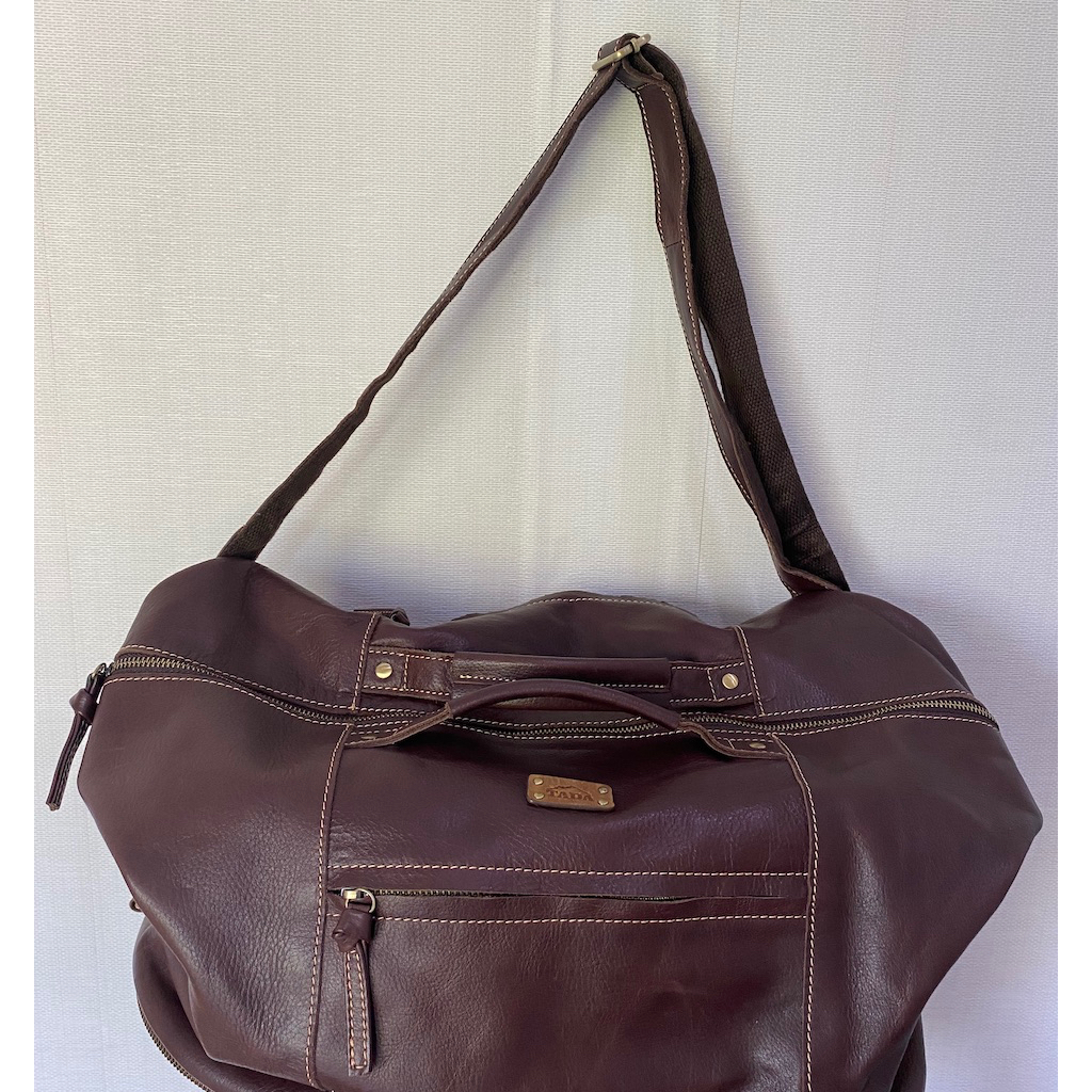 TADA Real Leather Travel Bag กระเป๋าเดินทางหนังสีน้ำตาลเข้ม ของแท้ 💯
