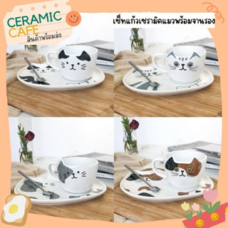 เซ็ทแก้วกาแฟแมวน่ารักๆ แก้วแมวเซรามิคพร้อมส่ง! Ceramic Cafe