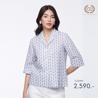 C&amp;D เสื้อผู้หญิง  Blouse แขนยาว ลายสก็อต คอปกแขนสามส่วน (CZ2INV)