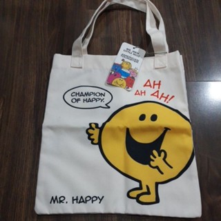 กระเป๋าผ้า MR. MEN LITTLE MISS ลาย MR. HAPPY พร้อมส่ง ขนาด 35×40 cm.