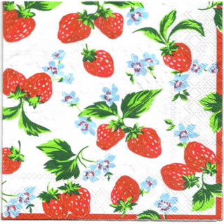 Pladao Napkin ภาพ Cath Kidston สตอเบอร์รี่ พื้นขาว ผลไม้ กระดาษ แนพกิ้น สำหรับงานศิลปะ เดคูพาจ decoupage ขนาด L 33x33