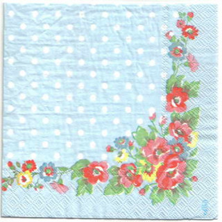 Pladao Napkin ภาพCath Kidston ดอกไม้กุหลาบเข้ามุมจุดพื้นฟ้า กระดาษ แนพกิ้น สำหรับงานศิลปะ เดคูพาจ decoupage ขนาด L 33x33