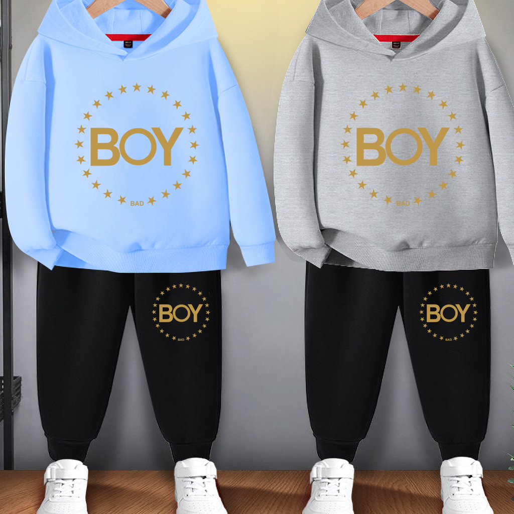 E414+K414B ชุดเซ็ทเด็กเสื้อฮู้ด+กางเกงขายยาวได้ทั้งเด็กชายและเด็กหญิง ลายแฟชั่งสวยการ์ตูนน่ารัก