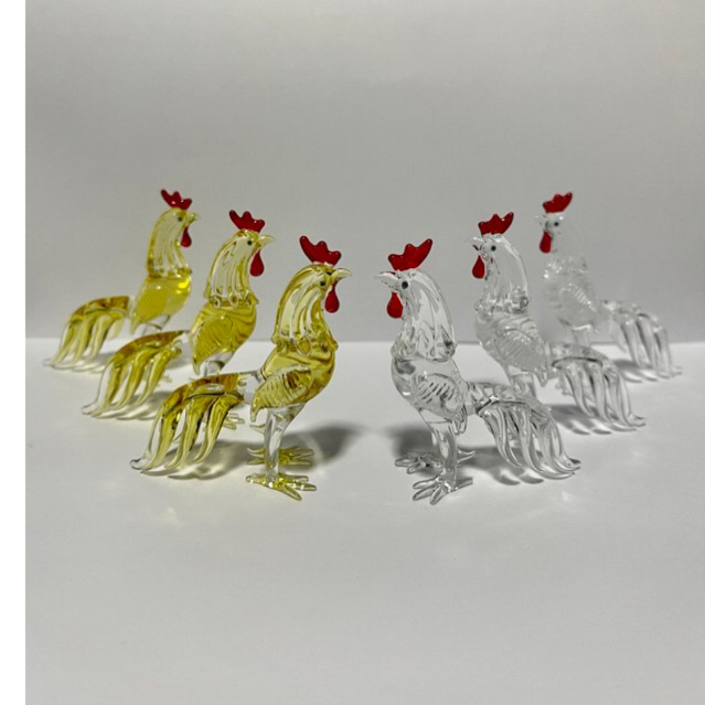 1คู่ ไก่เงิน ไก่ทอง ไก่ชนแก้บน ไก่เป่าแก้ว ไก่แก้บนตาไข่ สูง6ซม. ราคาต่อคู่