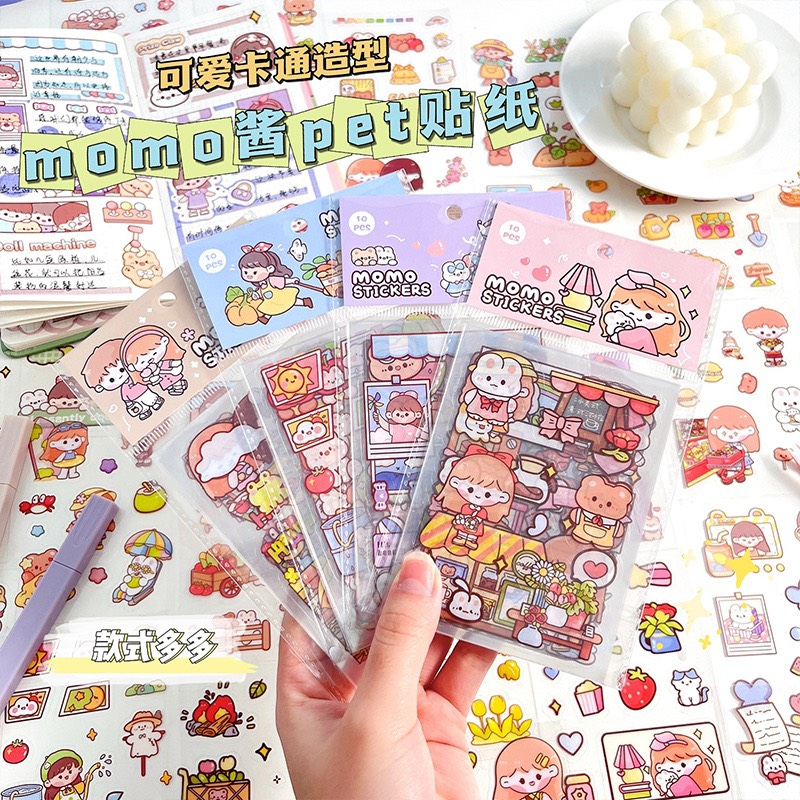 พร้อมส่งจากไทย สติ๊กเกอร์ไดคัท 10แผ่น/ชุด สติ๊กเกอร์กันน้ำ MoMo กันน้ำ ติดสมุดโน๊ต ติดภาพ ติดโพลารอยด์