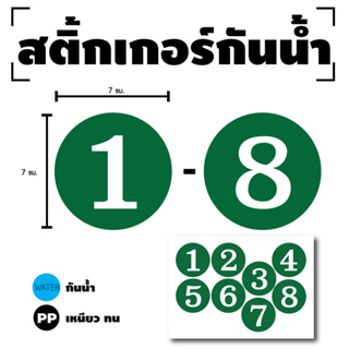 สติ๊กเกอร์ตัวเลข ติดผนัง สติกเกอร์ สติกเกอร์วงลม (ตัวเลขขนาด 7 ซม) 1แผ่น 8ดวง (พื้นเขียวตัวเลขขาว) รหัส [G-007]