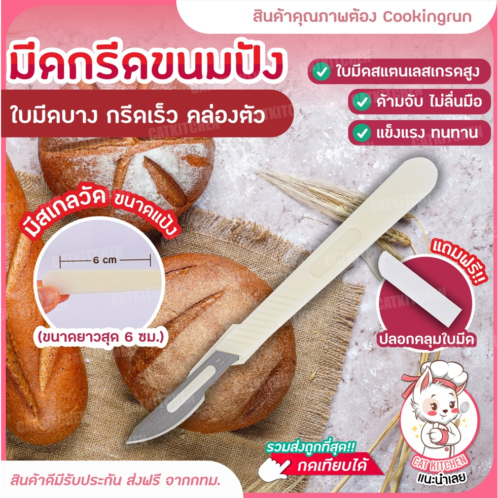 ส่งฟรี มีดกรีดขนมปัง Catkitchen สแตนเลสแท้ มีดกรีดลายขนมปัง มีดตัดบาแกตต์ มีดตัดเค้ก มีดตัดขนมปัง มีดหั่นขนมปัง