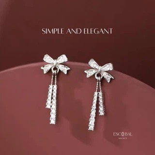 ESCOBAL ต่างหูเงินแท้ Bow Tassel จี้เพชร Moissanite ต่างหูเพชร ต่างหูแฟชั่น ตุ้มหูเงิน วาเลนไทน์